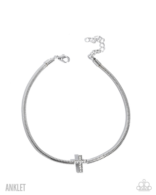 Paparazzi Heavenly Hope - White Cross White Rhinestone Anklet