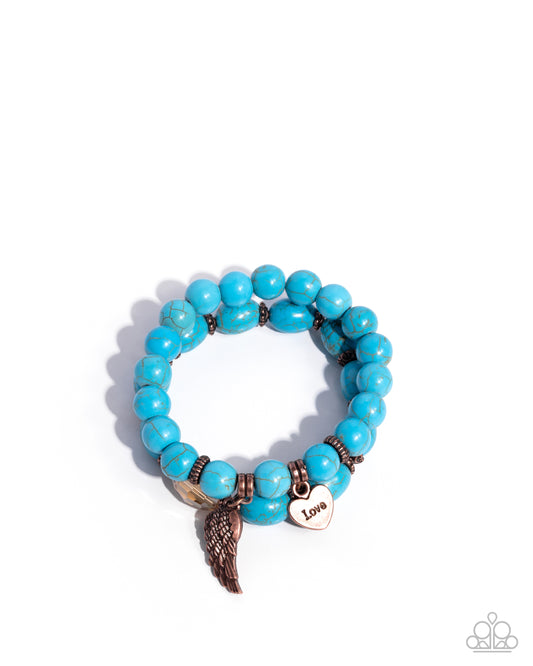 Santa Fe Settlement - Copper Angel Wing & Turquoise Stone Bead Set Of 2 Stretch Bracelets Santa Fe Style Paparazzi B2444