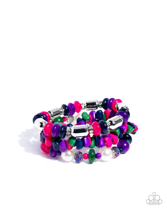 Stirring Stack - Purple, Pink Peacock, Navy Bead Set of Three Bracelets Paparazzi B2415