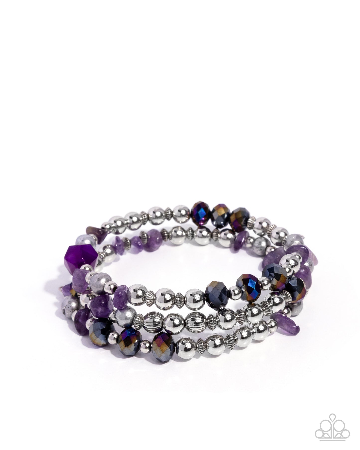 Fresh Fantasy - Purple Amethyst Pebble, Smoky UV Shimmery Bead Coil Bracelet Paparazzi B2383