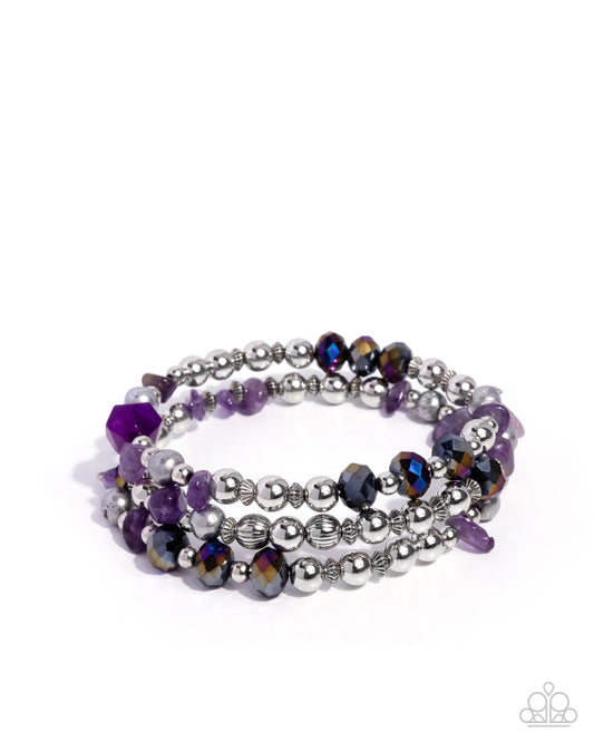 Fresh Fantasy - Purple Amethyst Pebble, Smoky UV Shimmery Bead Coil Bracelet Paparazzi B2383