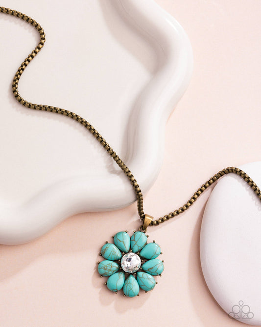 Creative Caliber - Brass & Light Green Marbled Stone Flower Necklace Santa Fe Style Paparazzi N3652