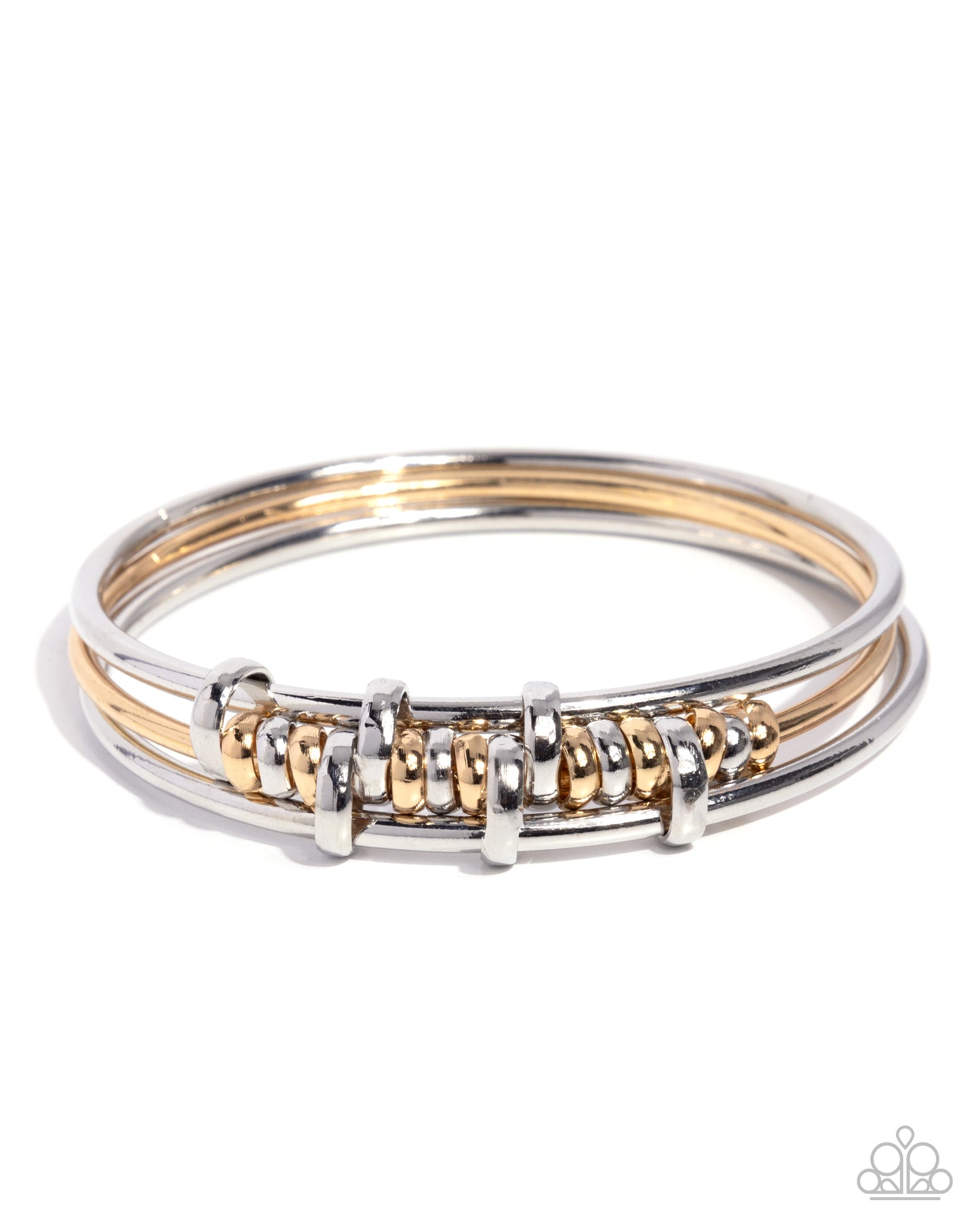 Paparazzi Glistening Guess - Multi Silver & Gold Sleek Bangle Bracelets B2536