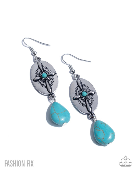 Authentic Arrangement - Blue Turquoise Stone Silver Compass Earring Simply Santa Fe June 2025 Fashion Fix Paparazzi E3003
