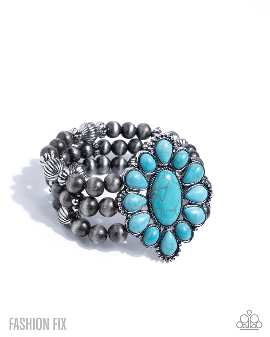 Traditional Tailoring - Blue Turquoise & Navajo Pearl Stretch Bracelet Simply Santa Fe June 2025 Fashion Fix Paparazzi B2323