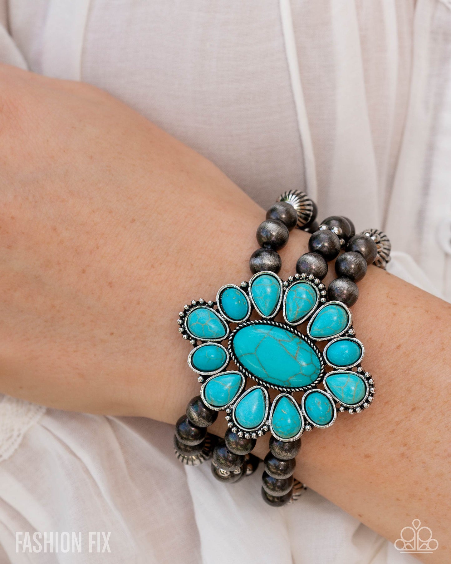 Traditional Tailoring - Blue Turquoise & Navajo Pearl Stretch Bracelet Simply Santa Fe June 2025 Fashion Fix Paparazzi B2323