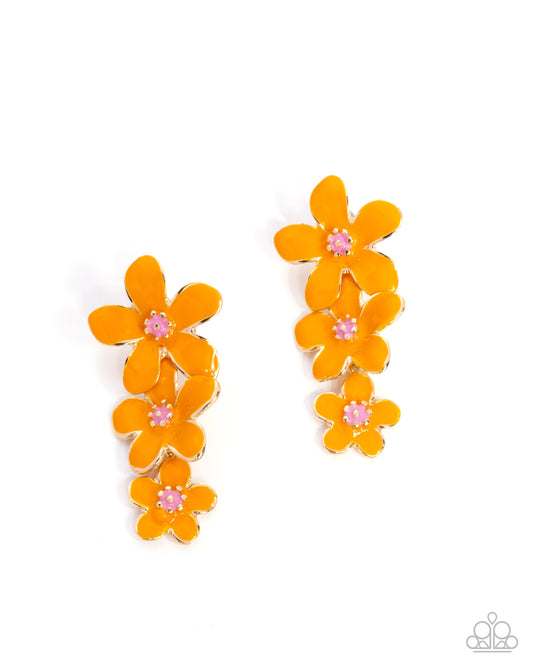 Crack of BLOOM - Orange - Orangeade & Pink Painting Flower Post Earring Paparazzi E2965