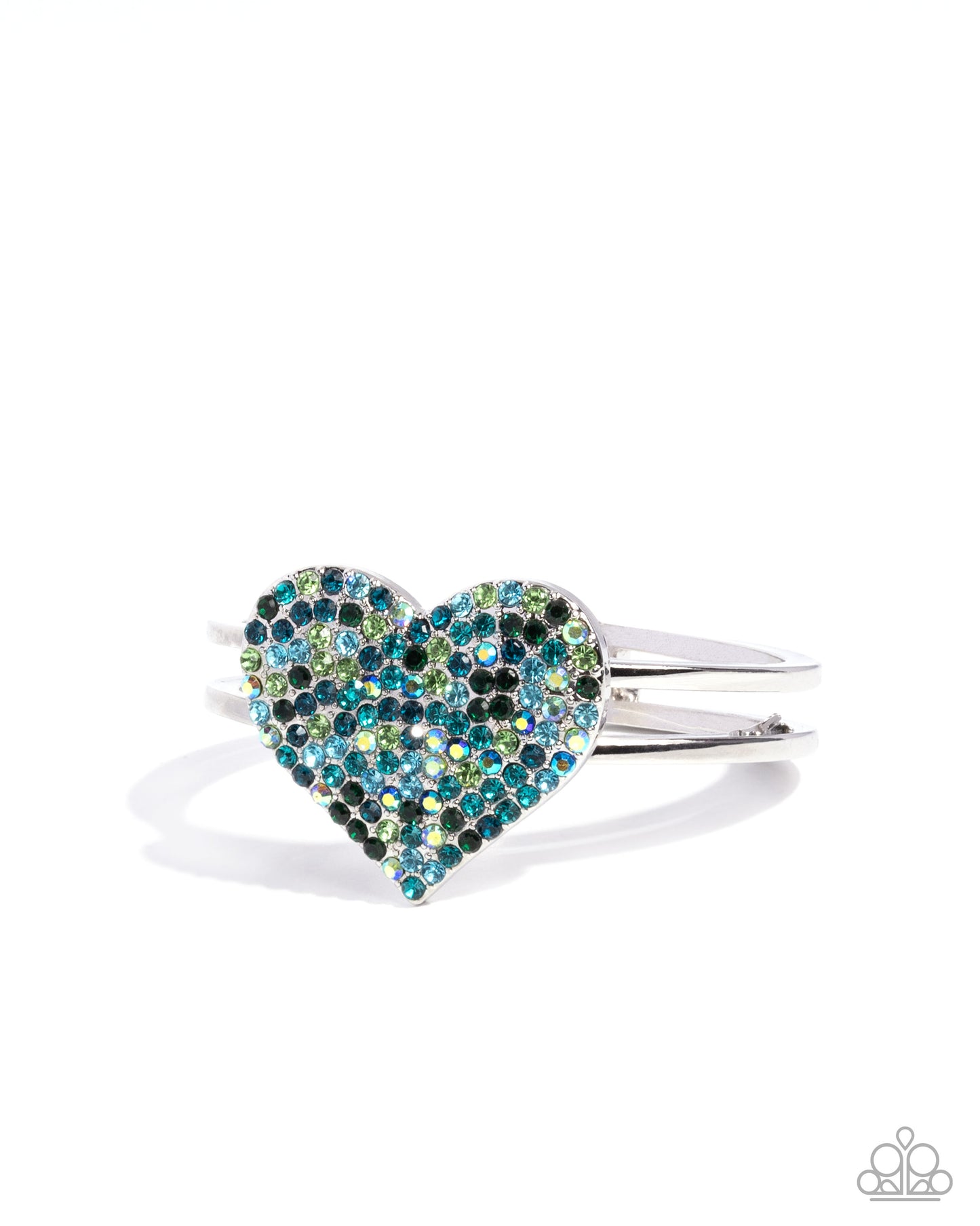 Significant Shimmer - Green, Blue Multicolored & Iridescent Rhinestone Heart Hinged Bracelet Paparazzi B2433