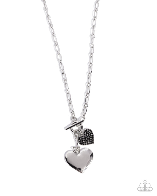 Paparazzi Courting Charisma - Black Rhinestone Silver Heart Toggle Pendant Necklace
