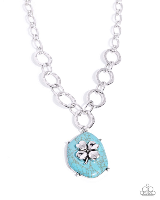 Paparazzi Clover Collection - Blue Turquoise Silver Clover Necklace N3644