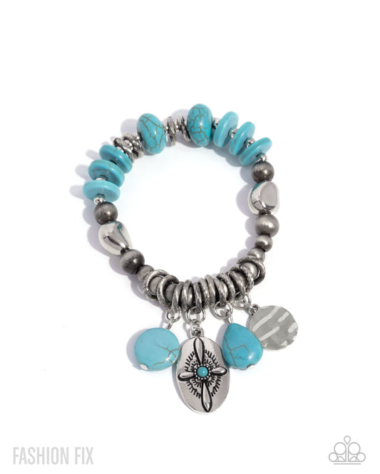 Authentic Apparel - Blue Turquoise & Navajo Pearl Bead Stretch Bracelet Simply Santa Fe June 2025 Fashion Fix Paparazzi B2322