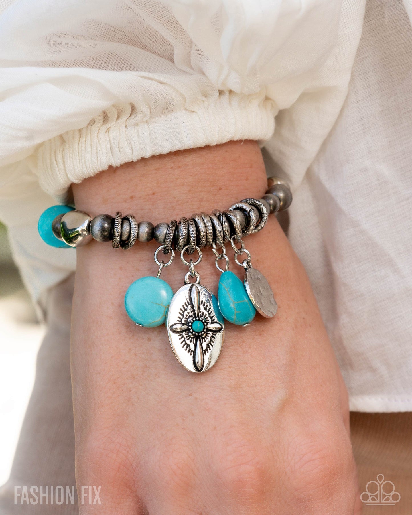 Authentic Apparel - Blue Turquoise & Navajo Pearl Bead Stretch Bracelet Simply Santa Fe June 2025 Fashion Fix Paparazzi B2322