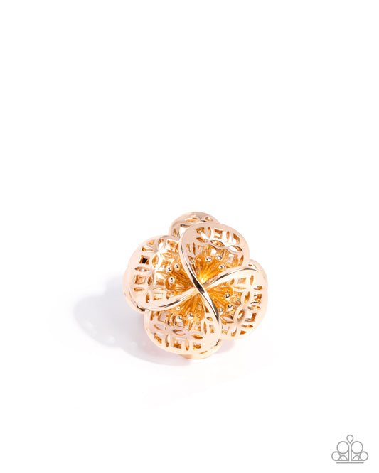 Paparazzi Luminescent Lattice - Gold Lattice Flower Statement Ring
