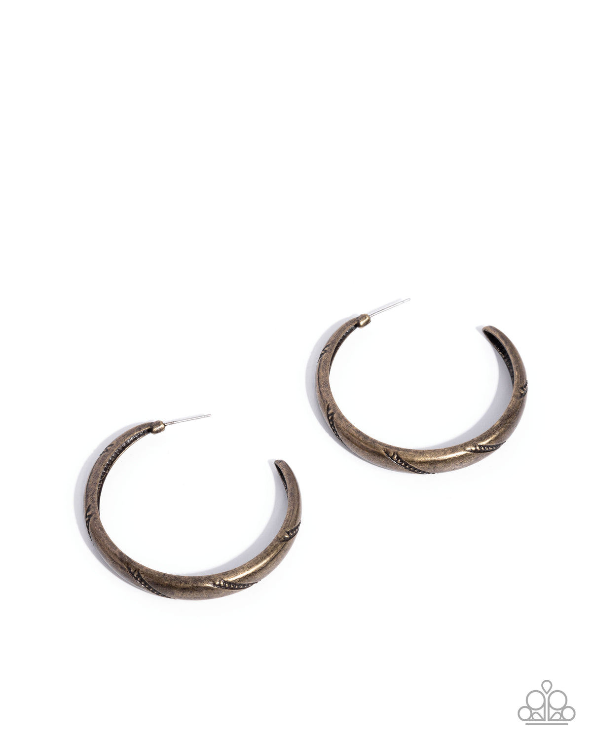 Paparazzi Embossed Elegance - Brass 2 Inch Hoop Earring E3433