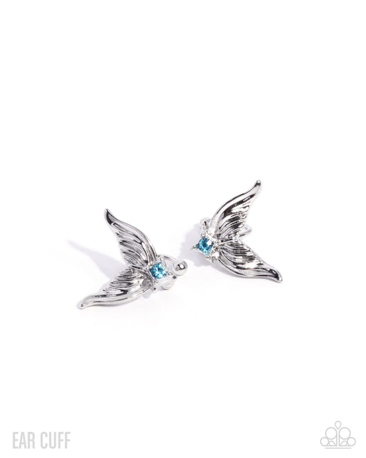 Paparazzi Mystical Mermaid - Blue Rhinestone Silver Mermaid Tail Ear Cuff Earring E3282