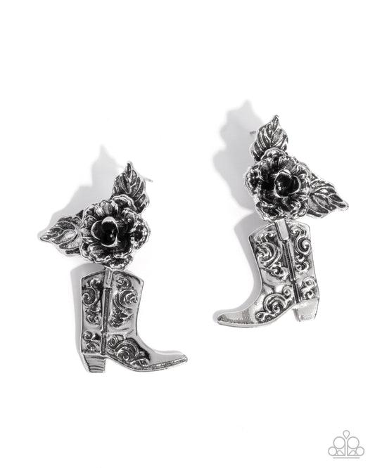 Dancing Boots - Silver Western Cowboy Boot Post Earring Santa Fe Style Paparazzi E3138