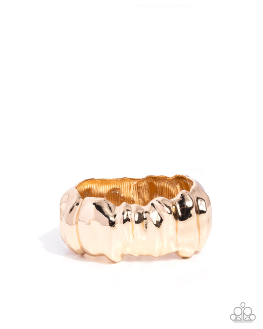 Warped Wheelhouse - Gold Hammered Abstract Hinged Bracelet Paparazzi B2423
