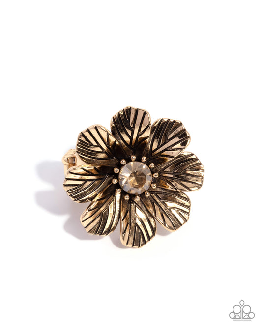 Paparazzi Textured Truth - Gold - Antiqued Gold Finished Flower Ring R1269