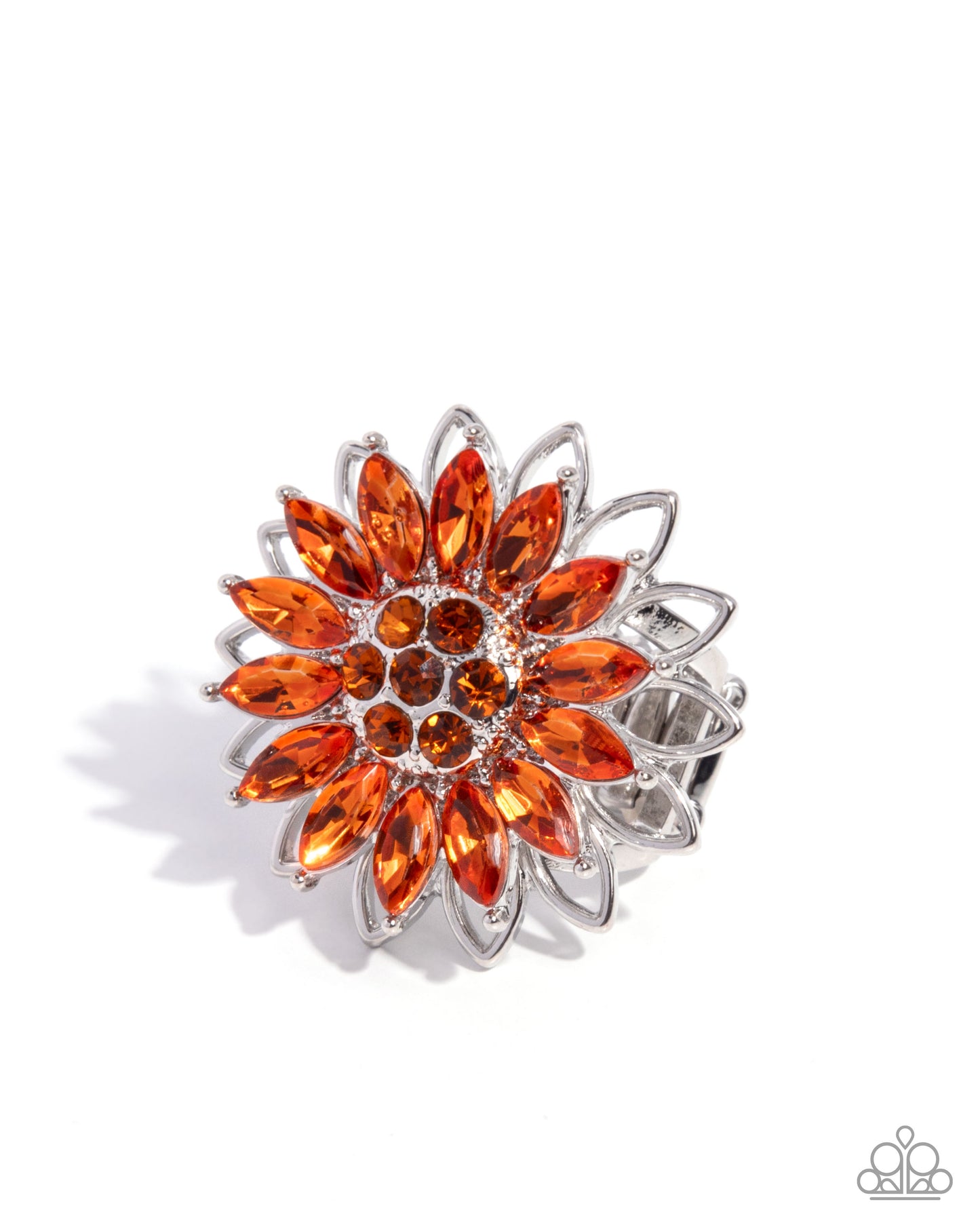 Sunflower Souvenir - Orange & Topaz Rhinestone Sunflower Ring R1385