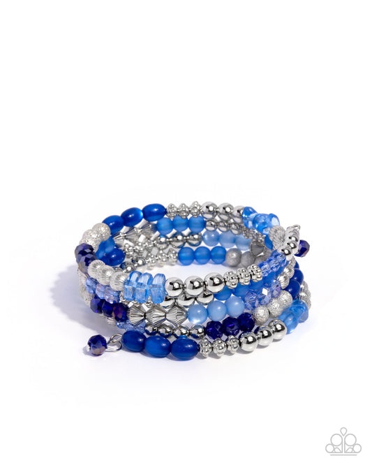 Colorful Compromise - Blue Variegated & Silver Bead Coil Wraped Bracelet Paparazzi B2430