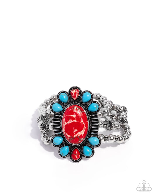 Prairie Protection - Red & Blue Turquoise Stone Stretch Bracelet Paparazzi B2380