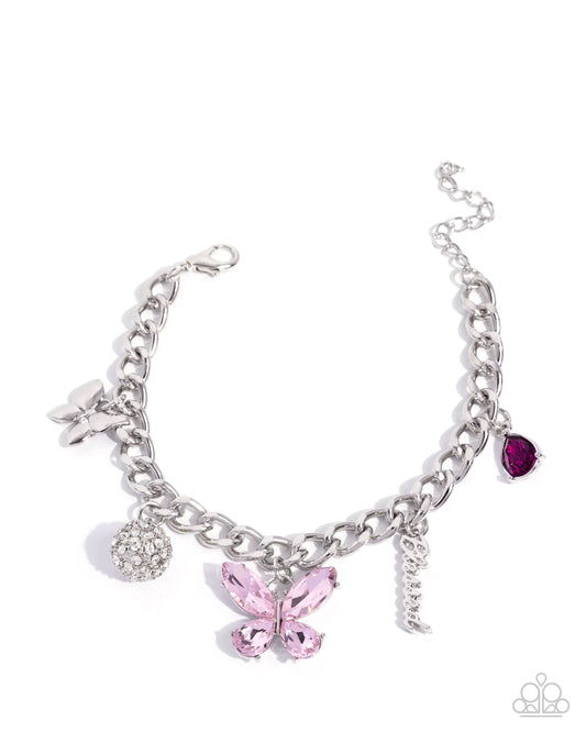 Luminous Lift - Pink Butterfly Charm Style Faith "Blessed" Bracelet Paparazzi B2459