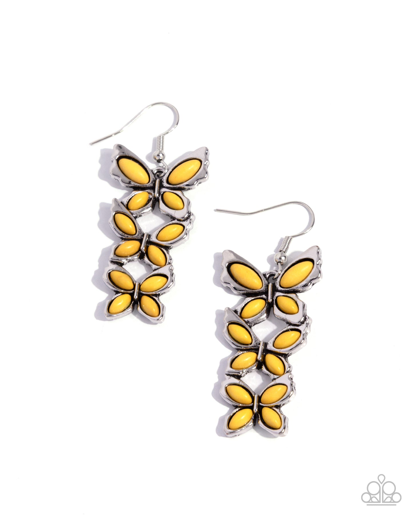 Paparazzi Fluttering Fantasy - Yellow Stone Silver Butterfly Earring