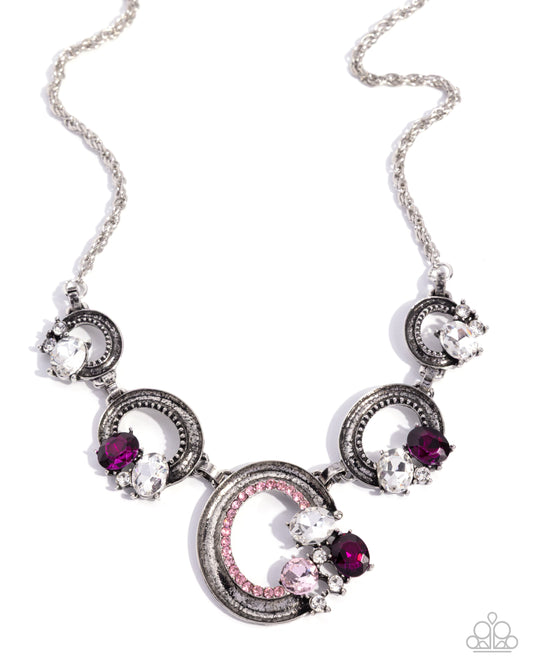 Polished Perch - Pink Fuchsia, Rose, Light Pink Rhinestone Gem & Antiqued Silver Rope Chain Necklace Paparazzi