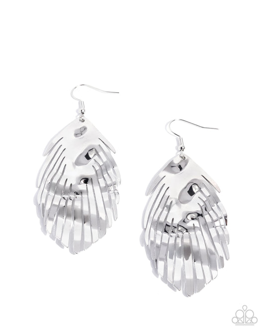 Acutely Abstract - Silver Abstract Palm Leaf Style Earring Paparazzi E3086