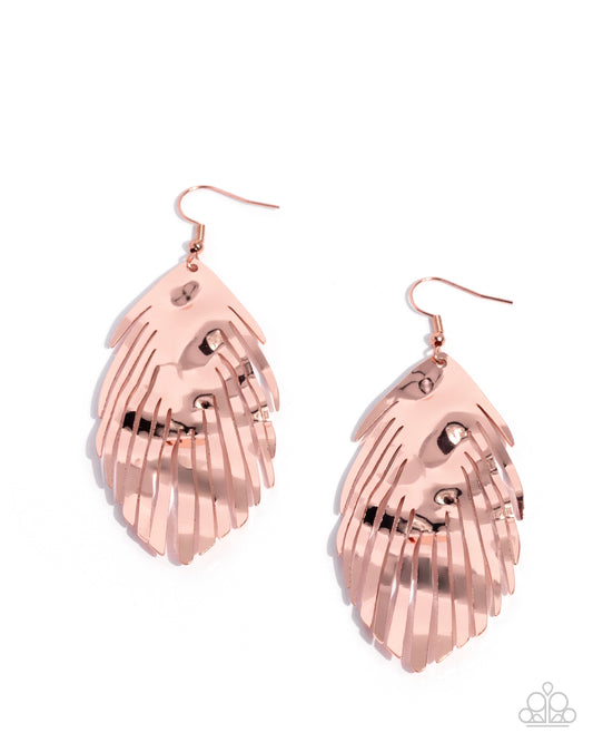 Acutely Abstract - Copper Shiny Palm Leaf Like Earring Paparazzi E3087