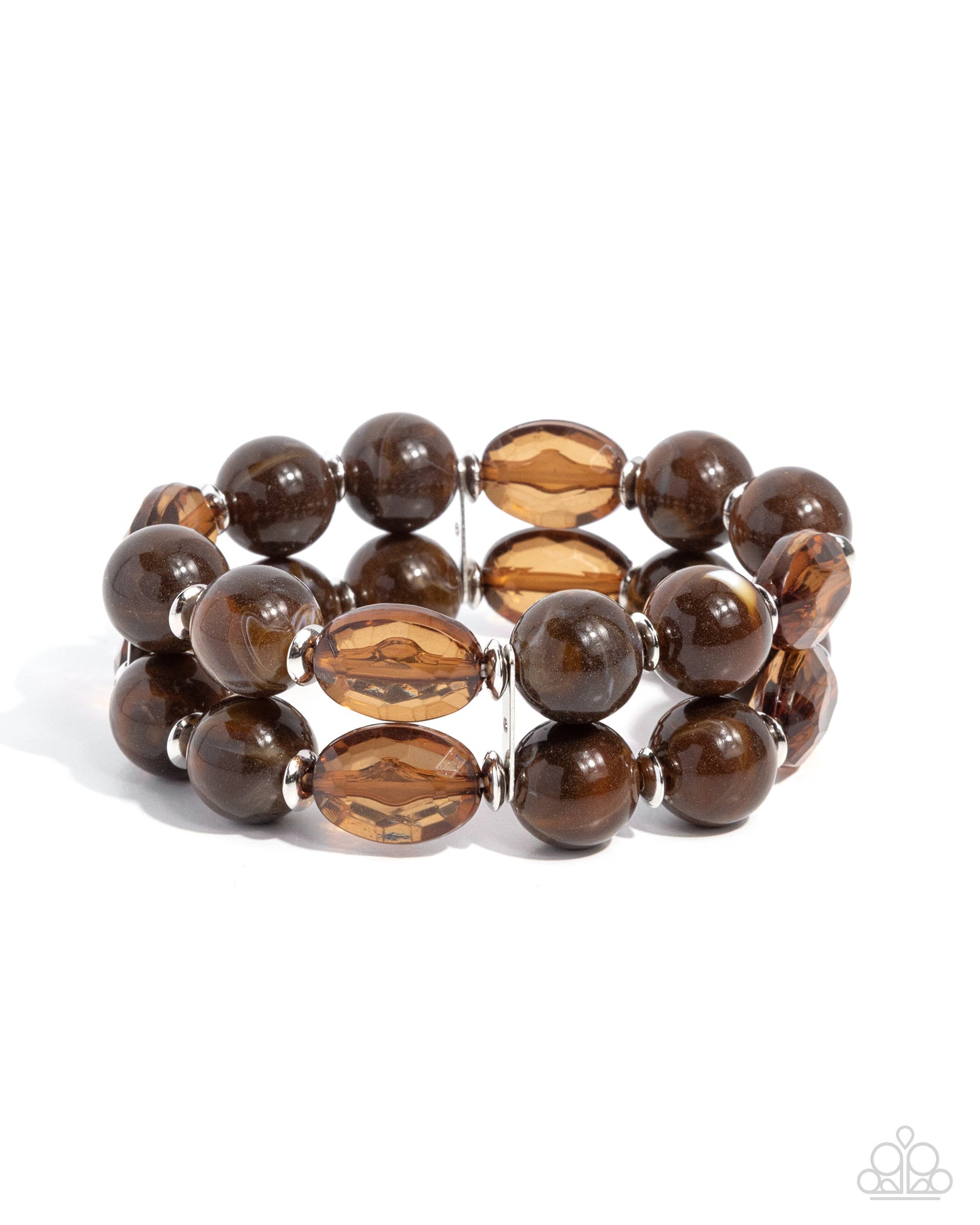 Stacked Season - Brown, Light Brown & Silver Stretch Stacked Look Bracelet Paparazzi B2371