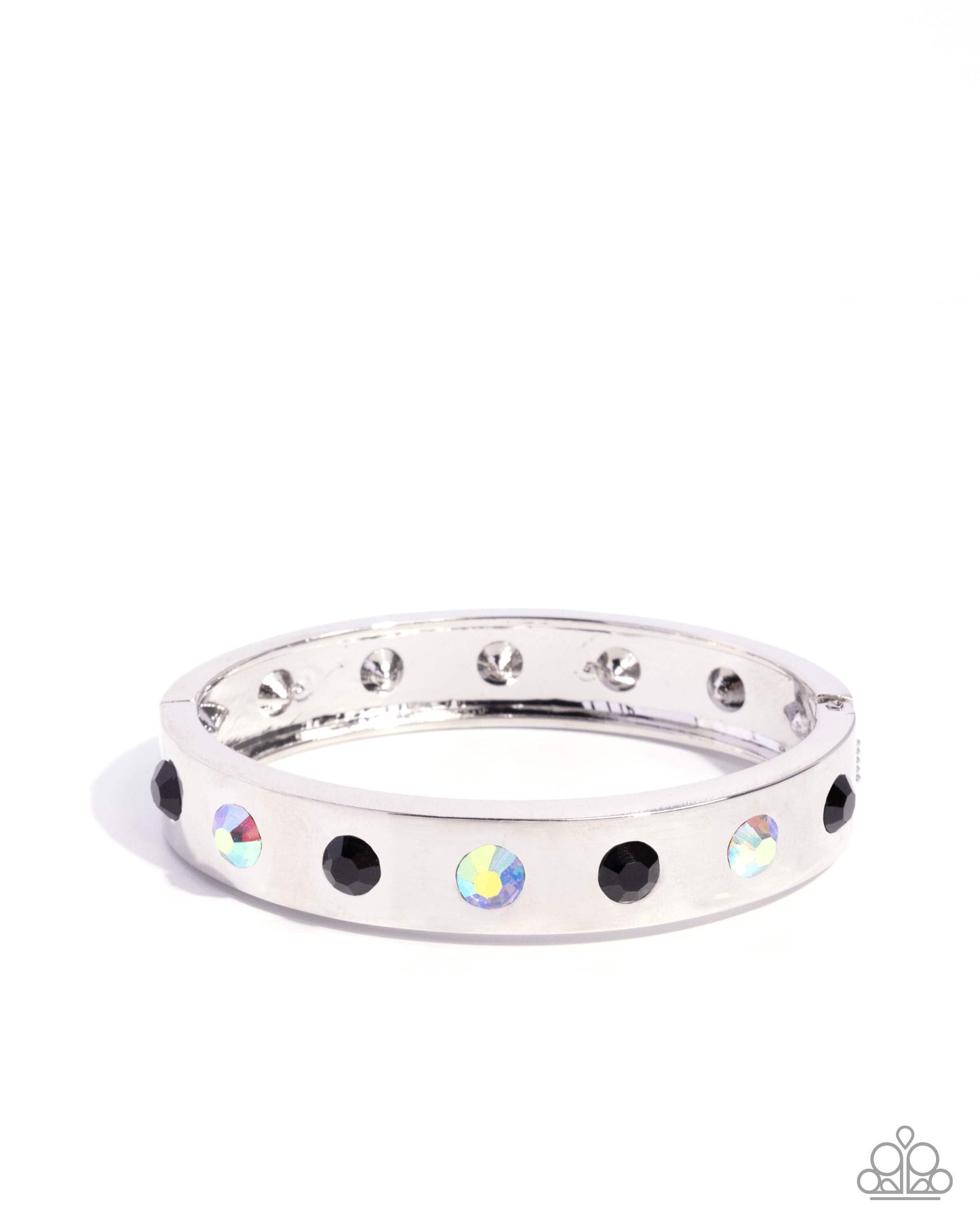 Paparazzi Competitive Edge - Black, Smoky Iridescent Gem Silver Hinged Bracelet B2646