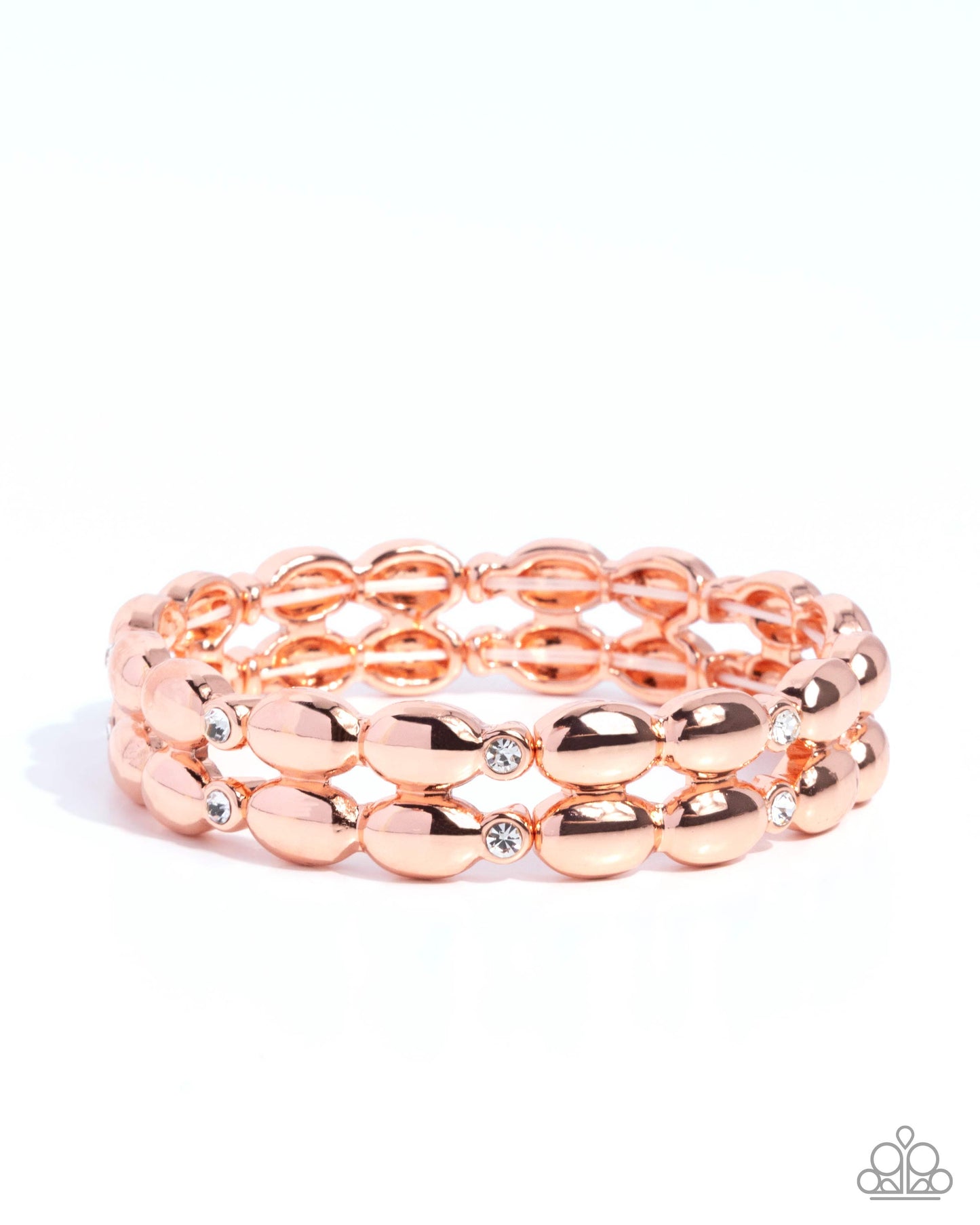 Stacked Statement - Copper - Shiny Copper Bead & White Rhinestone Stretch Bracelet Paparazzi B2458