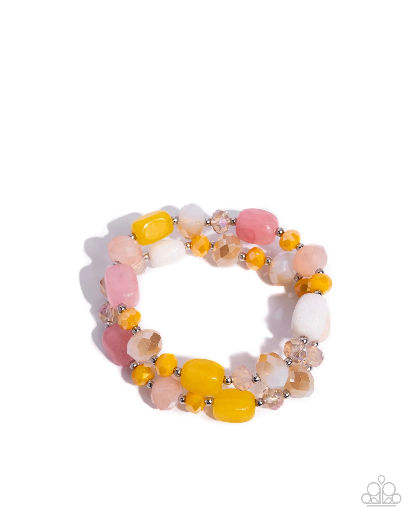 Paparazzi Colorful Captain - Yellow, Pink, & Silver Bead Stretchy Bracelet B2494