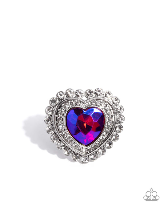 Paparazzi Head Over HEART - Pink UV Shimmery Heart Gem & White Rhinestone Ring