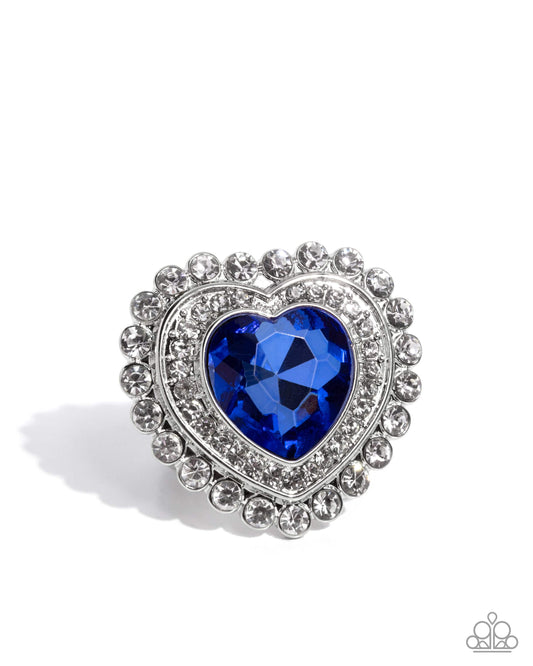 Head Over HEART - Blue Oversized Heart Gem & White Rhinestone Ring Paparazzi R1145
