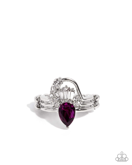 Paparazzi Delicate Draping - Pink Fuchsia Gem White Rhinestone Silver Ring R1227