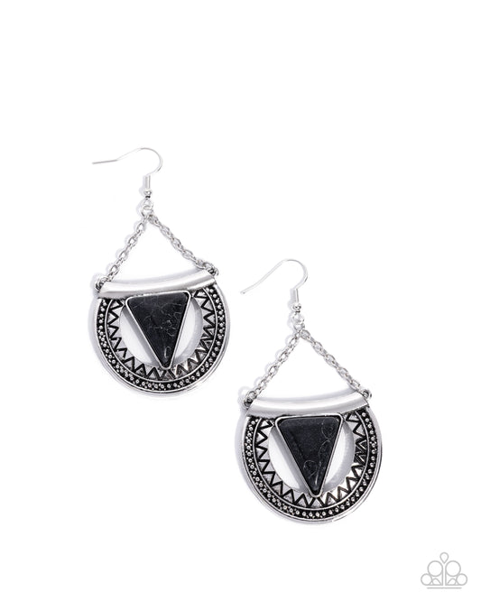 Adorably Ancient - Black Stone Silver Southwestern Santa Fe Style Earring Paparazzi E3112
