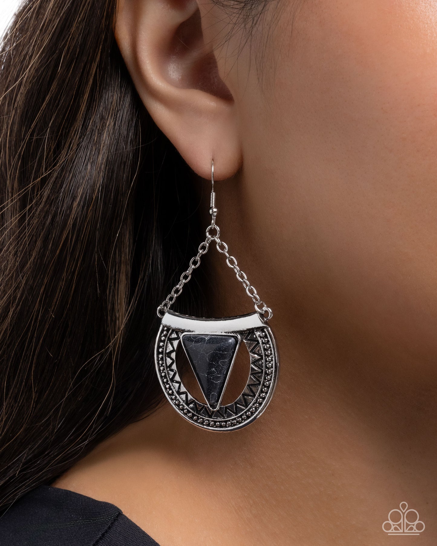 Adorably Ancient - Black Stone Silver Southwestern Santa Fe Style Earring Paparazzi E3112