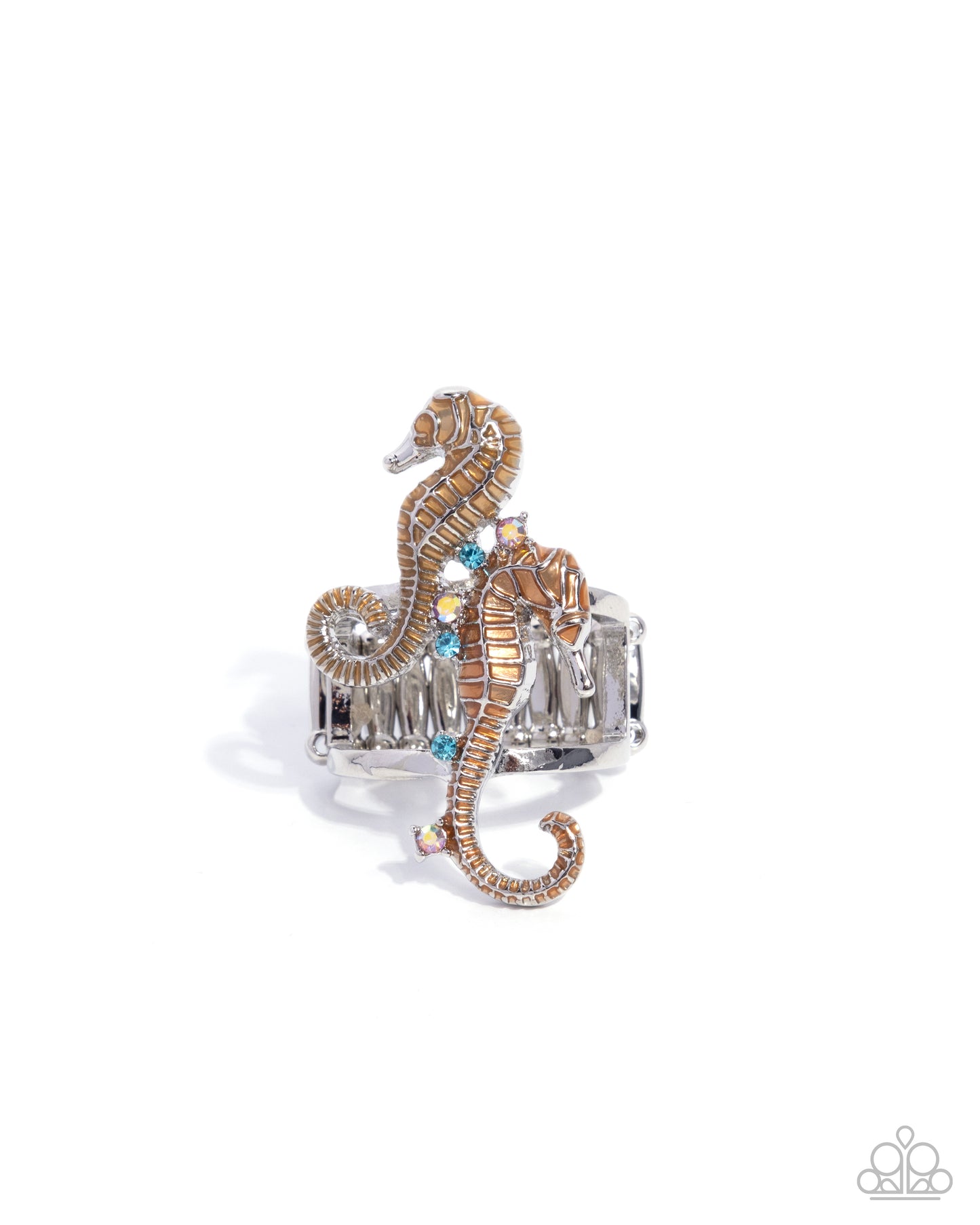Paparazzi Seahorse Specialty - Orange Light Peach Rhinestone Seahorse Ring R1388