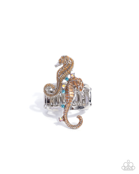 Paparazzi Seahorse Specialty - Orange Light Peach Rhinestone Seahorse Ring R1388