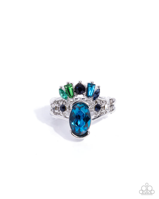 Sovereign Shapes - Blue Montana Gem, Blue & Green Rhinestone Ring Paparazzi R1174