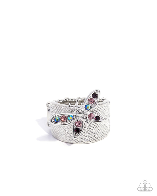 Gated Glide - Purple Amethyst, Iridescent Rhinestone Butterfly Silver Ring Paparazzi R1178