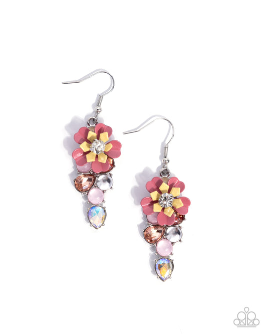 Blooming Ballad - Pink Desert Rose, Cocoon Yellow & Pink, Peach Gem Flower Earring Paparazzi E3027