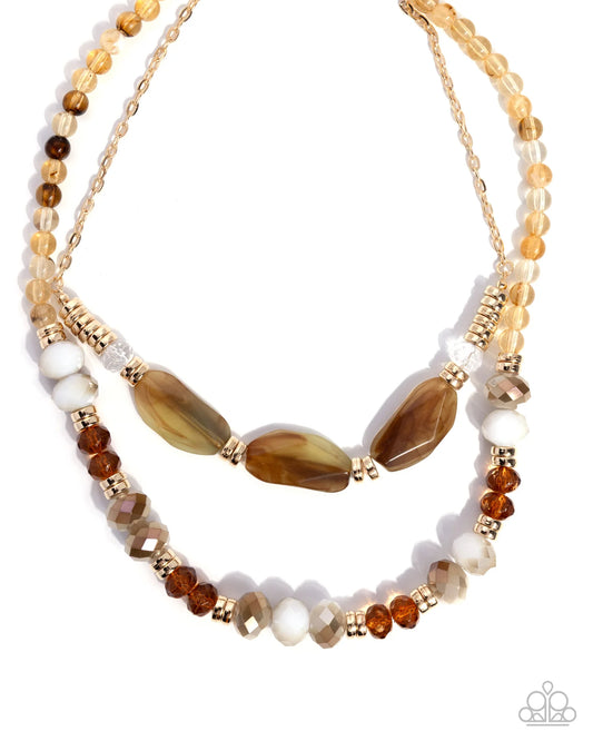 Paparazzi Girls Day - Brown Bead Gold Layered Short Necklace N3679