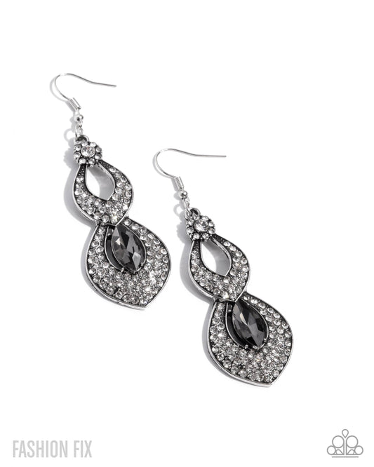 Notably Noir - Silver Smokey Gem & White Rhinestone Earring Magnificent Musings Fashion Fix July 2025 Paparazzi E2992
