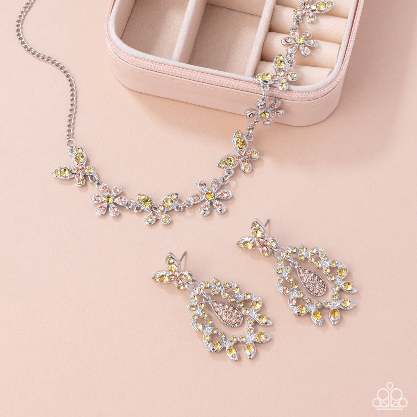 Paparazzi Whimsical Indulgence - Complete Look Whimsical Delight Yellow Butterfly Necklace, Whimsically Content Yellow Earring Jewelry Set N3895