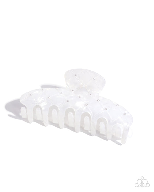 Precise Pearls - White Translucent Acrylic & Petite Pearl Accent Hair Claw Clip Paparazzi H0201