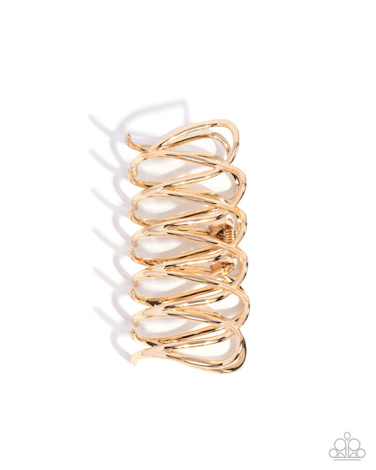 Scalloped Showstopper - Gold Metal Frame Hair Claw Clip Paparazzi H0193