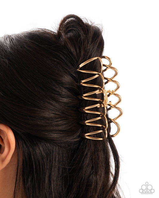 Scalloped Showstopper - Gold Metal Frame Hair Claw Clip Paparazzi H0193